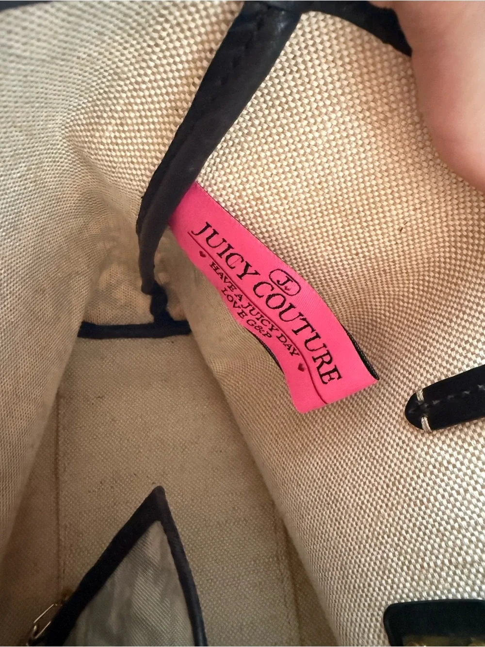 Juicy Couture Black & White Tote with Hot Pink 'CHOOSE JUICY' Lettering
